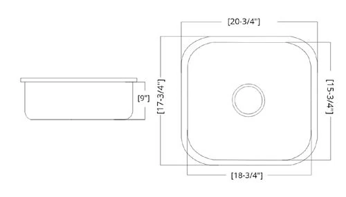 Stainless Steel Undermount Sink MZR425 · Technical drawing